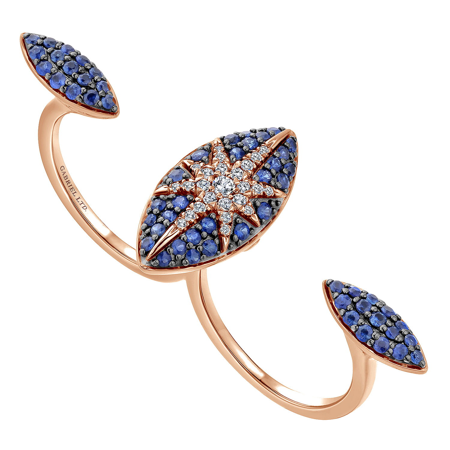 18K Rose Gold Marquise Starburst Sapphire and Diamond Open Double Ring