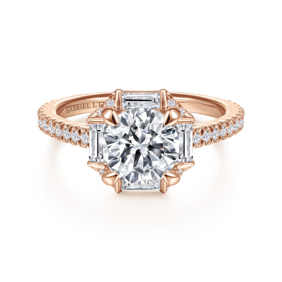 Gabriel - 18K Rose Gold Octagonal Halo Round Diamond Engagement Ring