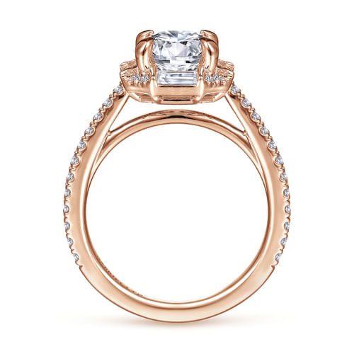 18K Rose Gold Octagonal Halo Round Diamond Engagement Ring