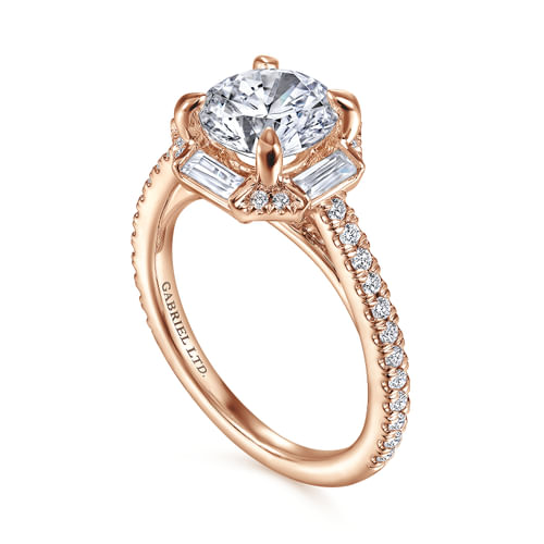 18K Rose Gold Octagonal Halo Round Diamond Engagement Ring