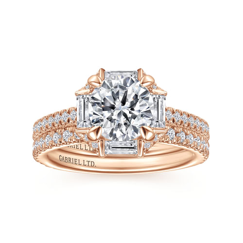 18K Rose Gold Octagonal Halo Round Diamond Engagement Ring