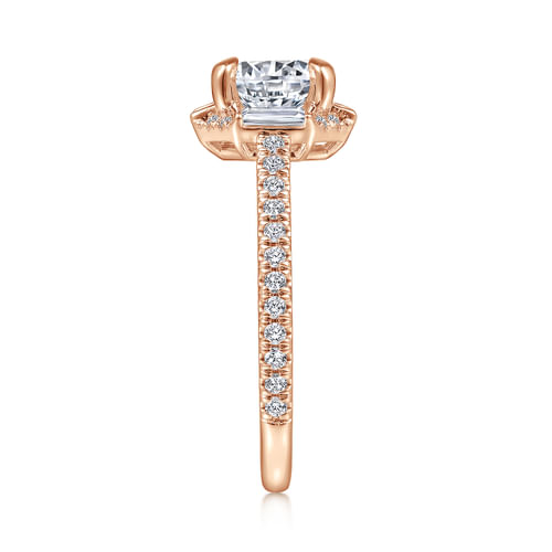 18K Rose Gold Octagonal Halo Round Diamond Engagement Ring