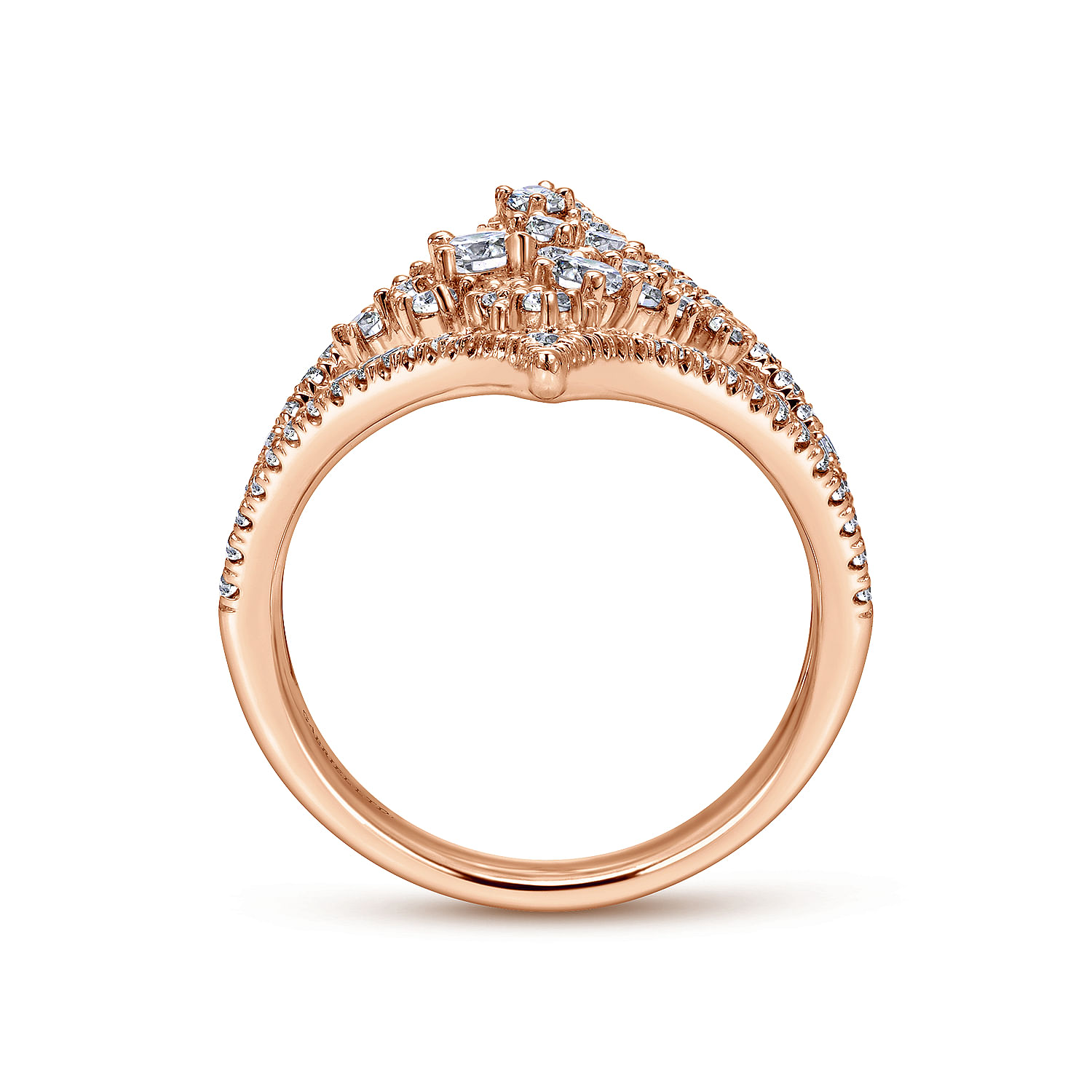 18K Rose Gold Pointed Ends Ring with Diamond Cluster Center
