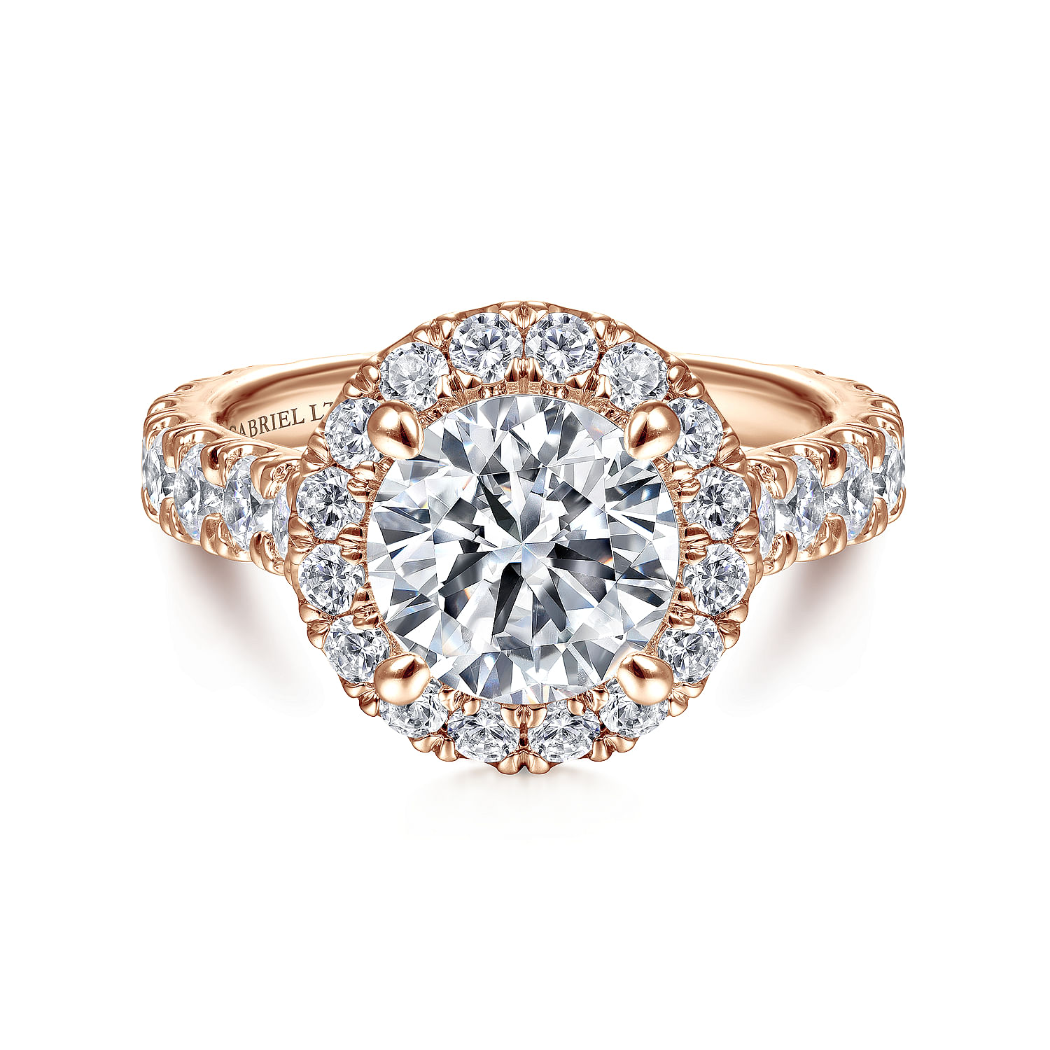 Gabriel - 18K Rose Gold Round Halo Diamond Engagement Ring