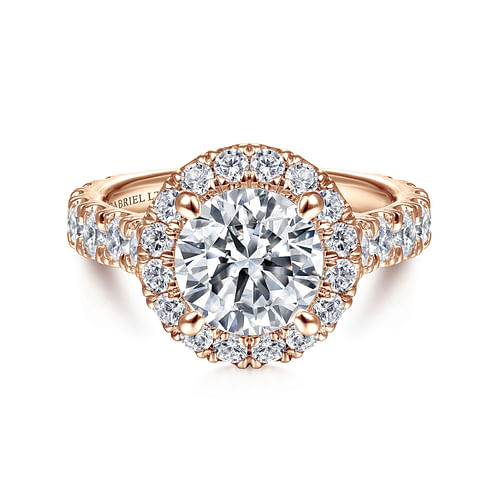 18K Rose Gold Round Halo Diamond Engagement Ring