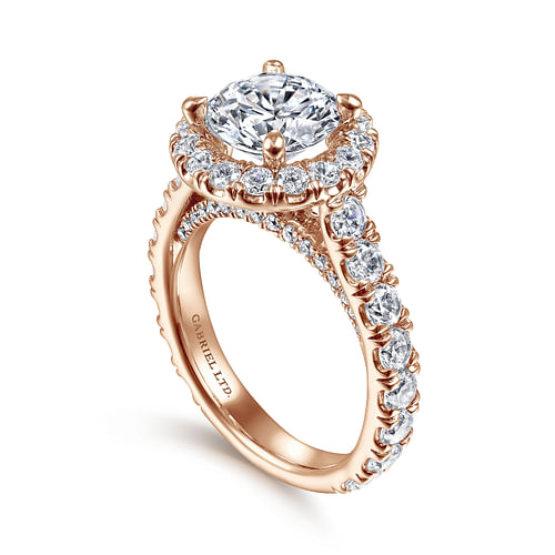 18K Rose Gold Round Halo Diamond Engagement Ring