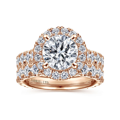 18K Rose Gold Round Halo Diamond Engagement Ring