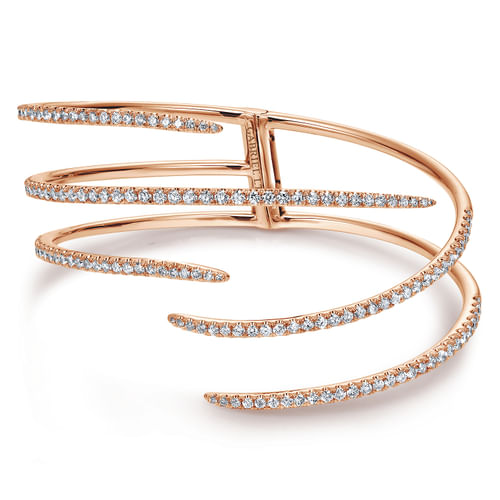 18K Rose Gold Split Asymmetrical Diamond Bangle