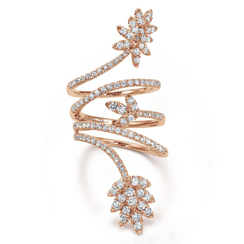 18K Rose Gold Wide Diamond Leaf Statement Wrap Ring