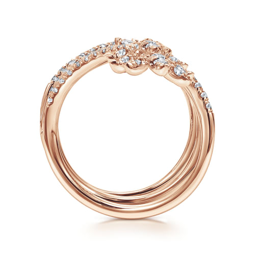 18K Rose Gold Wide Diamond Leaf Statement Wrap Ring