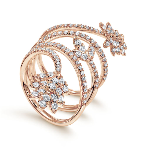 18K Rose Gold Wide Diamond Leaf Statement Wrap Ring