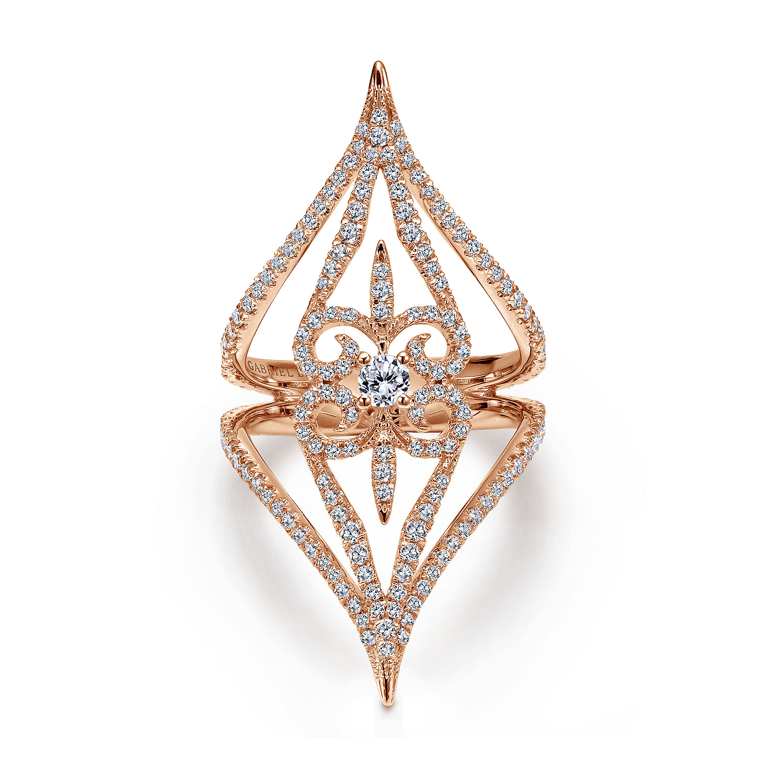 18K Rose Gold Wide Open Floral Diamond Statement Ring