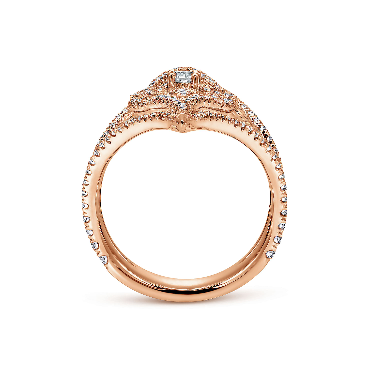18K Rose Gold Wide Open Floral Diamond Statement Ring