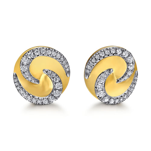 18K White & Yellow Gold Bypass Swirl Diamond Stud Earrings