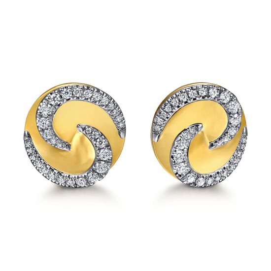 Gabriel - 18K White & Yellow Gold Bypass Swirl Diamond Stud Earrings