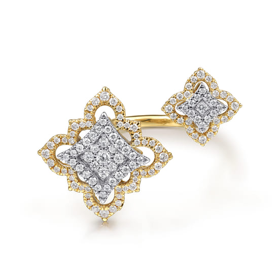 18K White & Yellow Gold Diamond Floral Open Ring