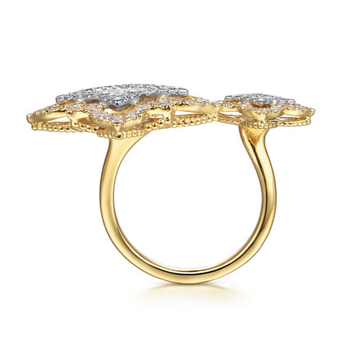 18K White & Yellow Gold Diamond Floral Open Ring