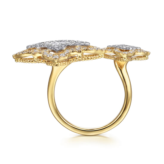 18K White & Yellow Gold Diamond Floral Open Ring angle 2
