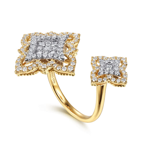 18K White & Yellow Gold Diamond Floral Open Ring