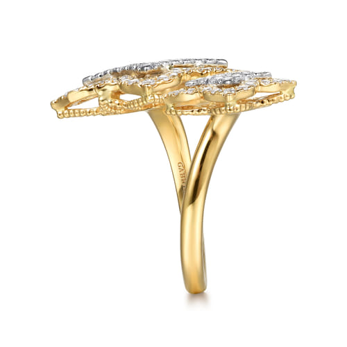 18K White & Yellow Gold Diamond Floral Open Ring