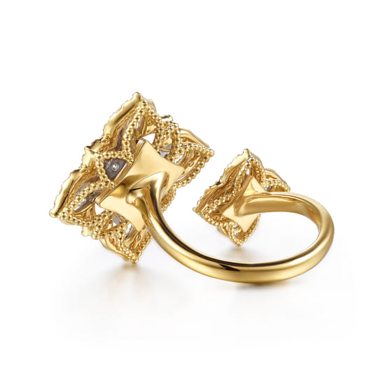18K White & Yellow Gold Diamond Floral Open Ring angle 5