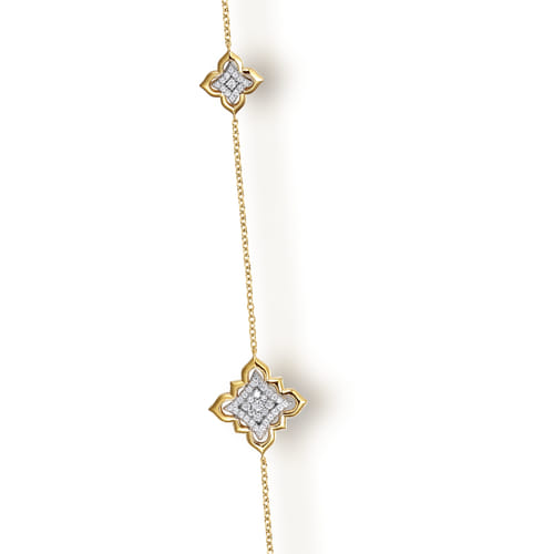 18K White & Yellow Gold Diamond Floral Station Necklace