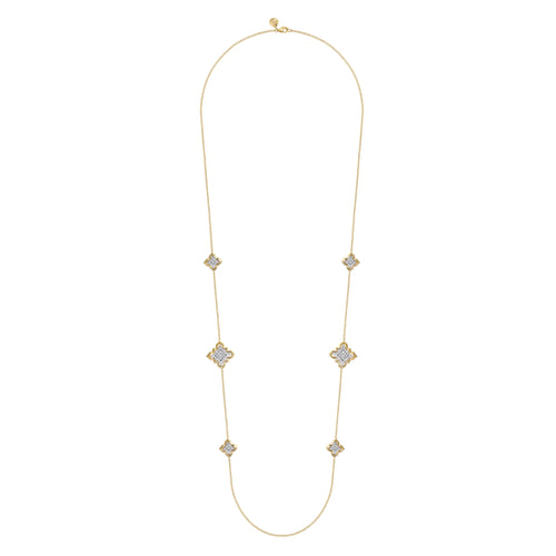 18K White & Yellow Gold Diamond Floral Station Necklace