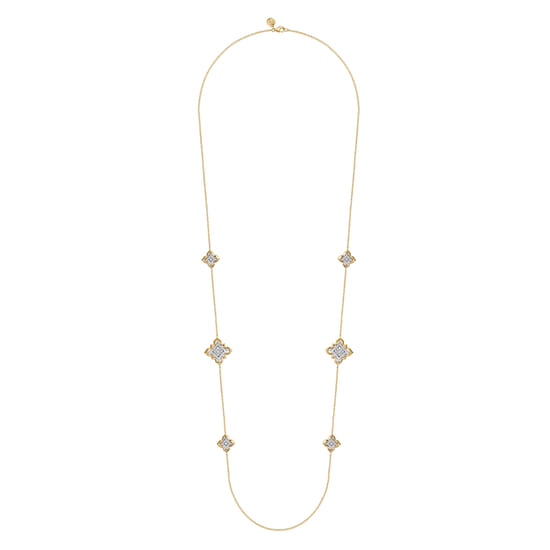 18K White & Yellow Gold Diamond Floral Station Necklace angle 3