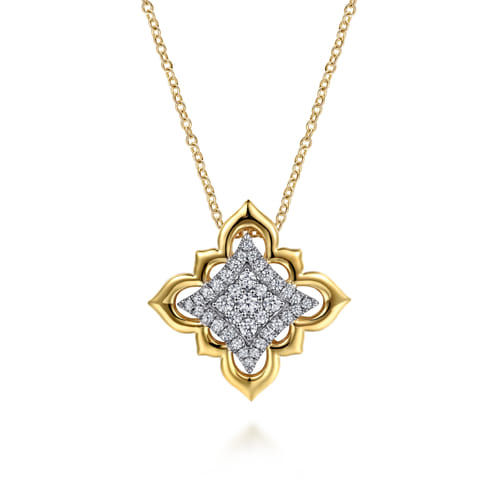 18K White & Yellow Gold Graduating Diamond Floral Pendant Necklace