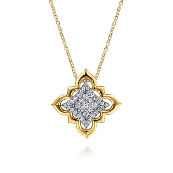 Gabriel - 18K White & Yellow Gold Graduating Diamond Floral Pendant Necklace