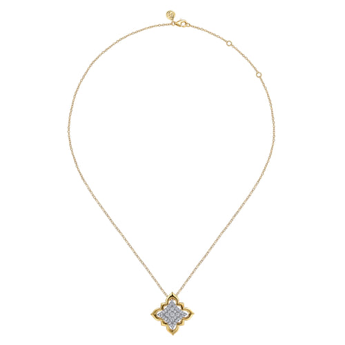 18K White & Yellow Gold Graduating Diamond Floral Pendant Necklace