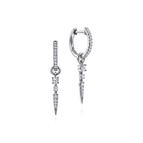 18K White Gold 10mm Diamond Huggies with Spike Drops