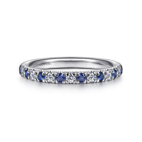 18K White Gold 15 Stone Diamond and Sapphire Anniversary Band