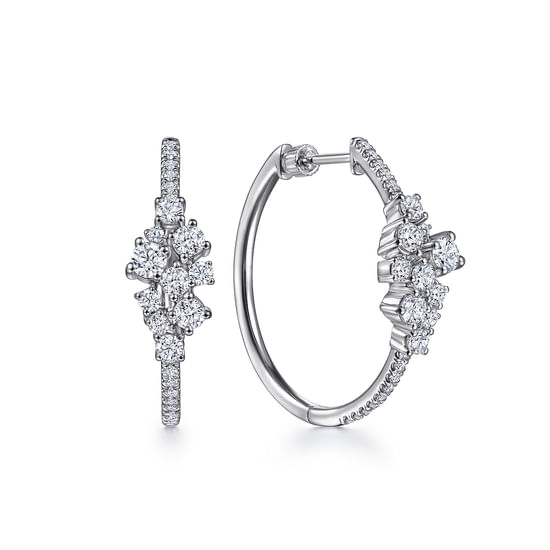Gabriel - 18K White Gold 30mm Cascading Diamond Hoop Earrings