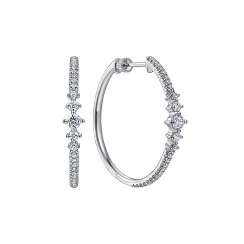 18K White Gold 30mm Diamond Classic Hoop Earrings