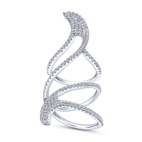 18K White Gold Abstract Diamond Pavé Statement Wrap Ring