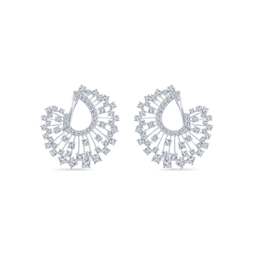 18K White Gold Abstract Openwork Diamond Statement Earrings