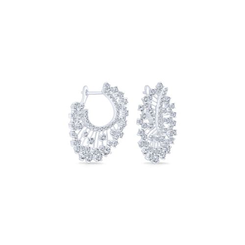 18K White Gold Abstract Openwork Diamond Statement Earrings