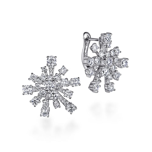 18K White Gold Abstract Snowflake 20mm Diamond Huggies