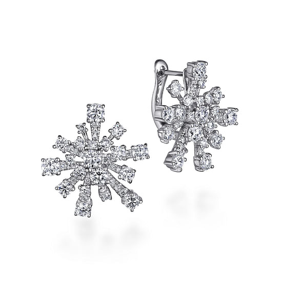 Gabriel - 18K White Gold Abstract Snowflake 20mm Diamond Huggies