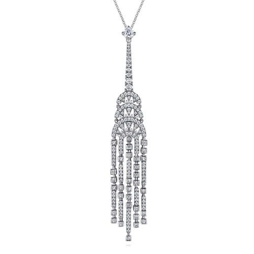 18K White Gold And Diamond Classic Art Deco Statement Drop Necklace