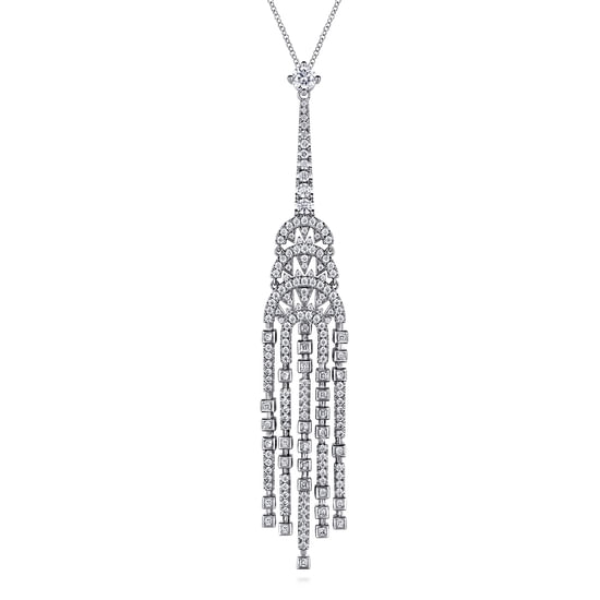 Gabriel - 18K White Gold And Diamond Classic Art Deco Statement Drop Necklace