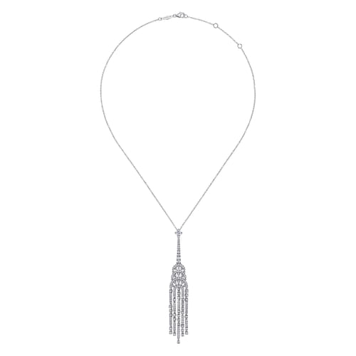 18K White Gold And Diamond Classic Art Deco Statement Drop Necklace