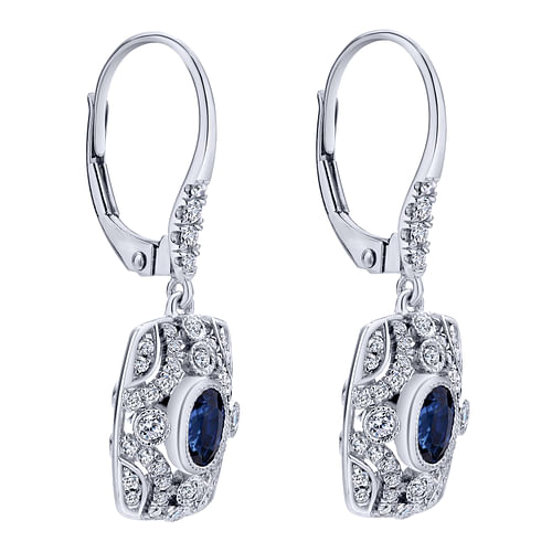 18K White Gold Art Deco Sapphire and Diamond Leverback Earrings