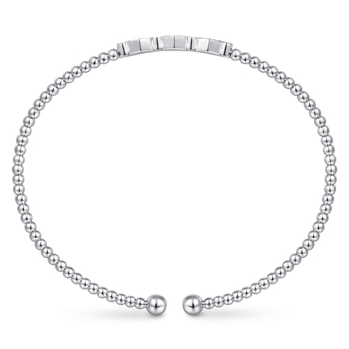 18K White Gold Bujukan Bead Cuff Bracelet with Cluster Diamond Hexagon Stations