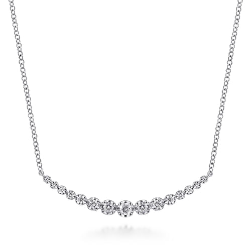 18K White Gold Buttercup Set Diamond Curved Bar Necklace
