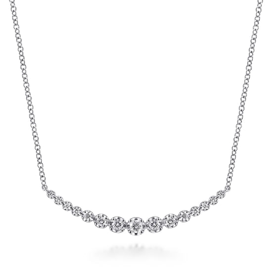 Gabriel - 18K White Gold Buttercup Set Diamond Curved Bar Necklace