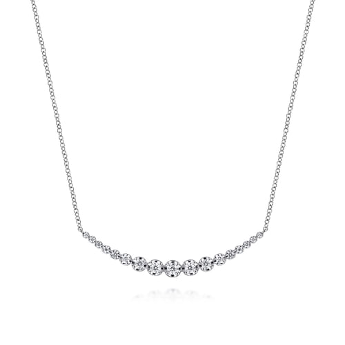 18K White Gold Buttercup Set Diamond Curved Bar Necklace