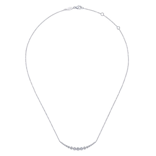 18K White Gold Buttercup Set Diamond Curved Bar Necklace