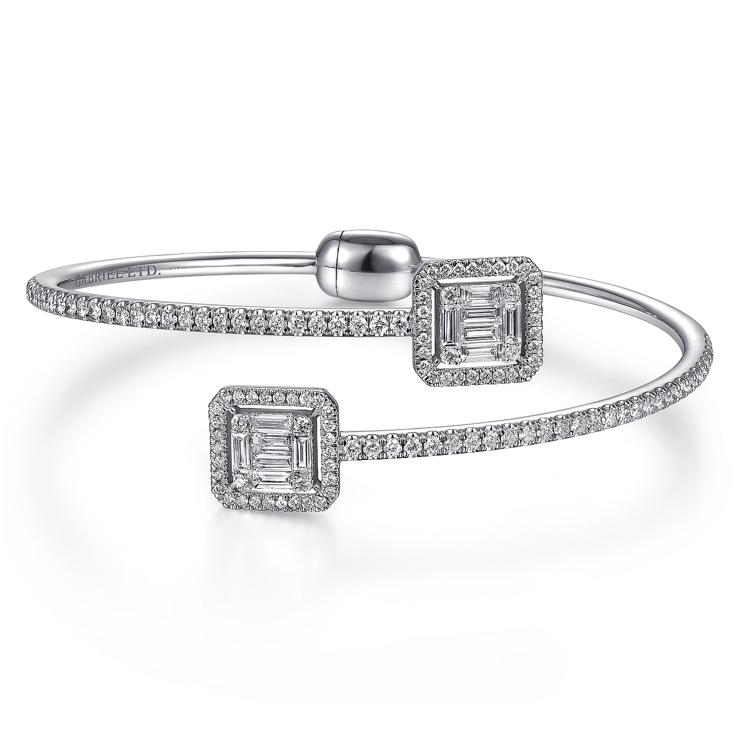 Gabriel - 18K White Gold Bypass Bangle with Baguette and Round Diamonds